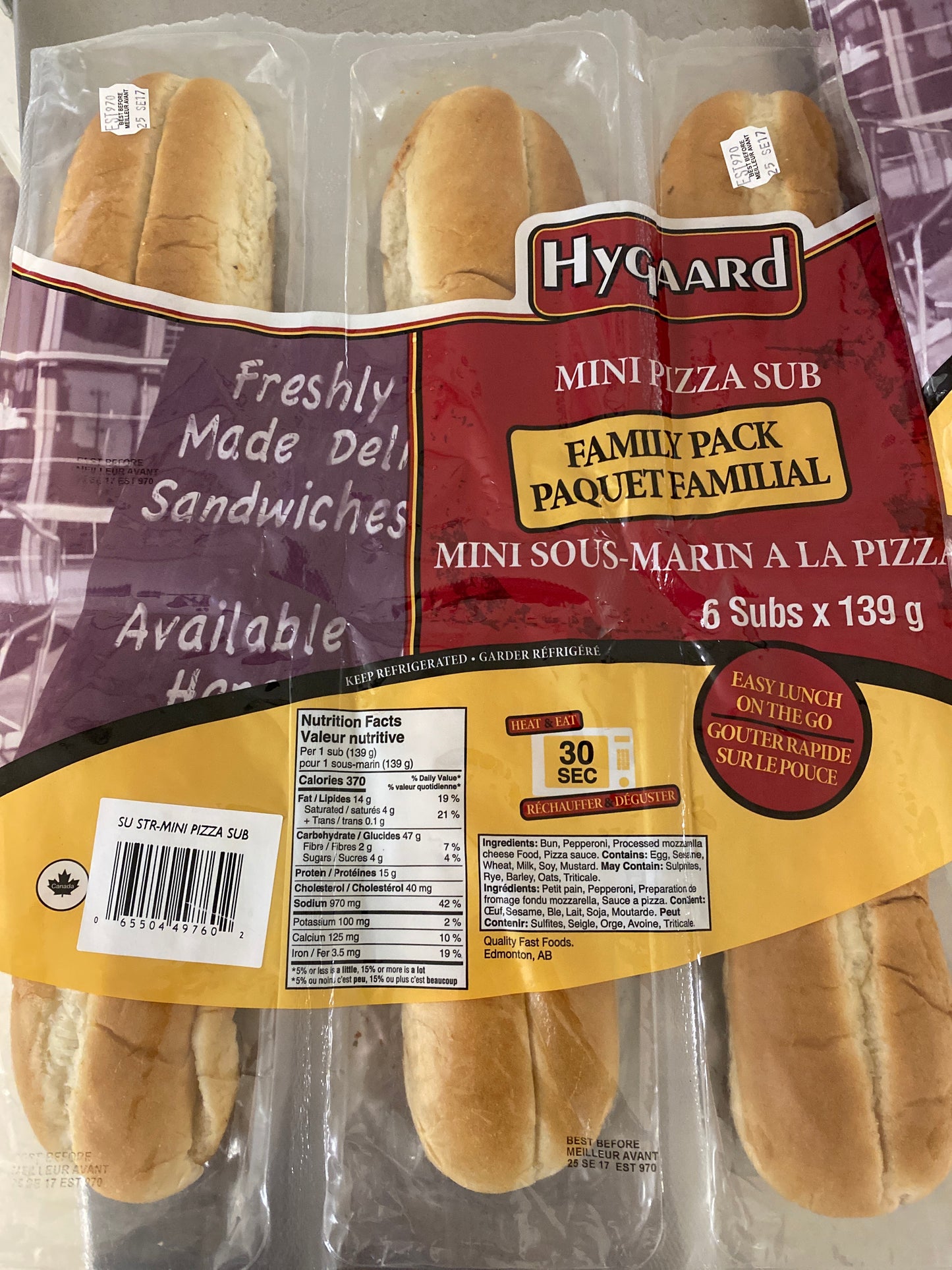 Hygaard mini pizza subs x6