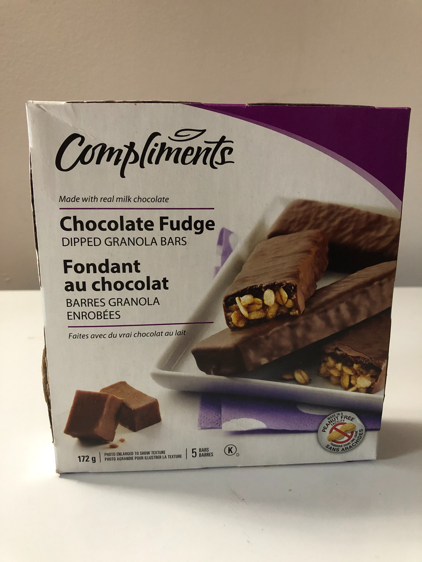 Compliments Chocolate Fudge Dipped Granola Bars- one box per order of ANY snack bars we have