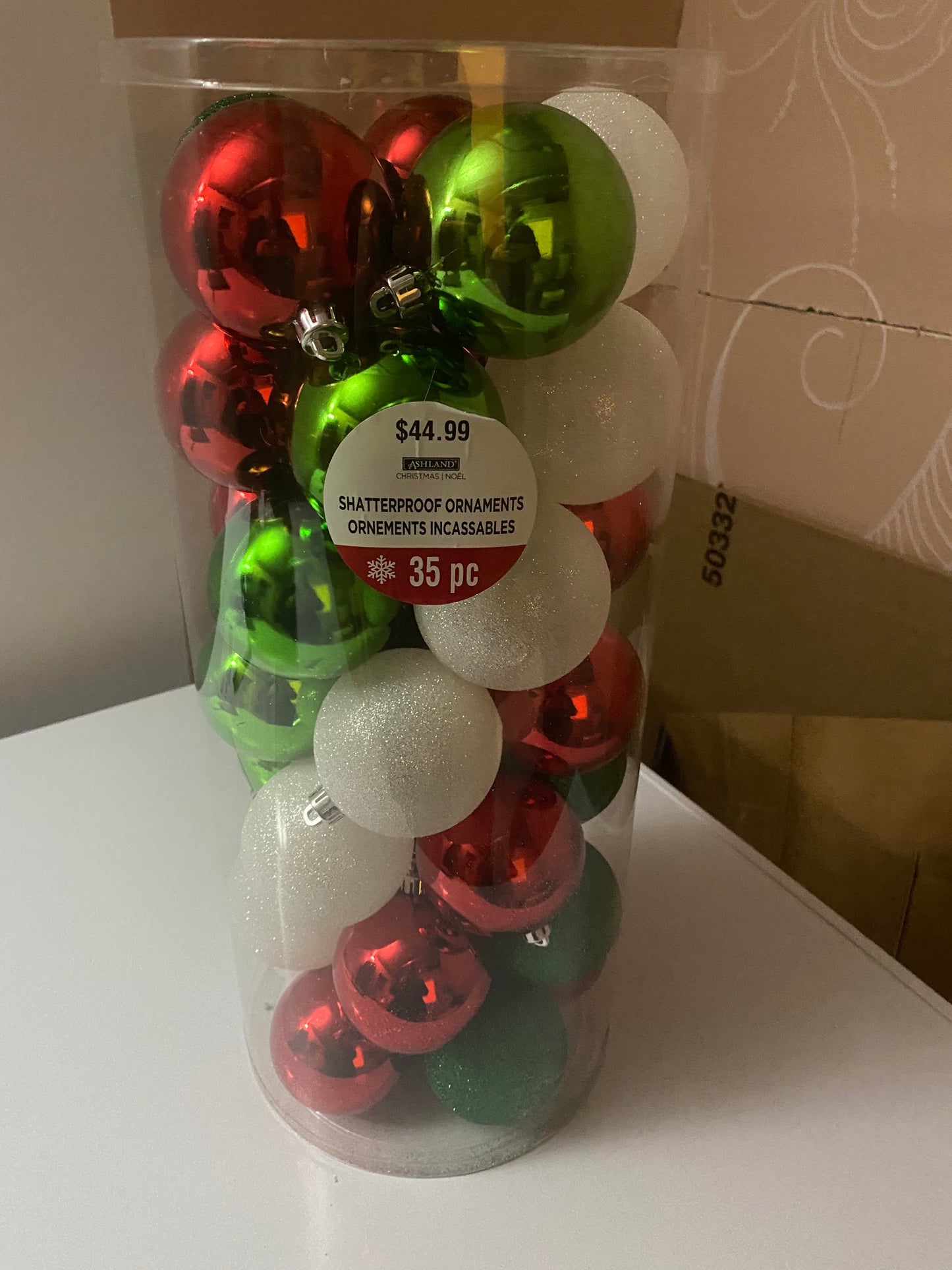 Red, Green and White Shatterproof Ornaments