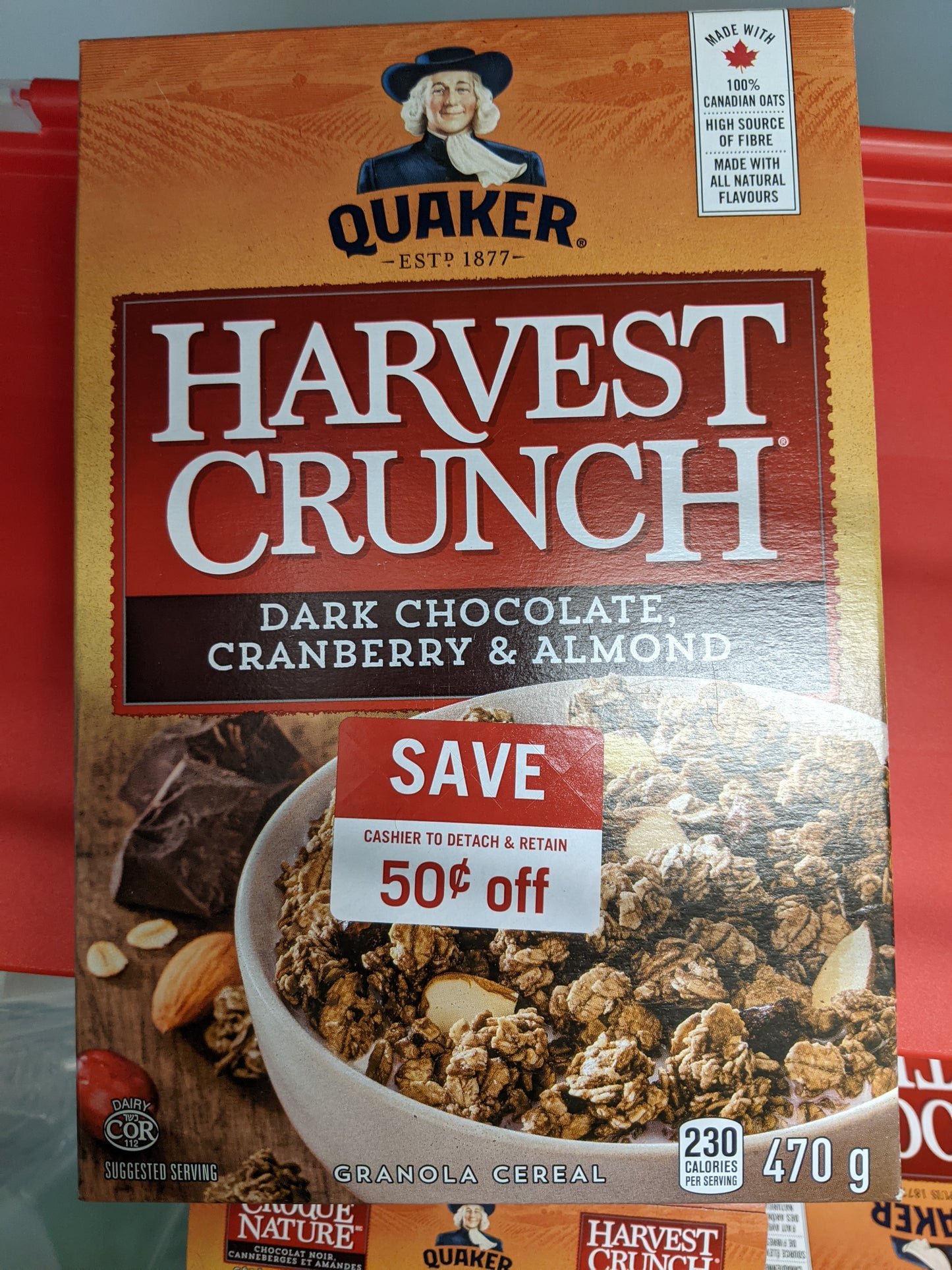 Quaker dark chocolate, cranberry, almond cereal
