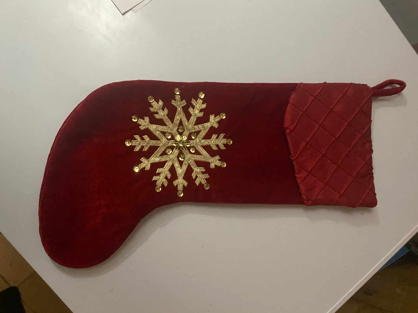 Plush Stocking with Gold Snowflake