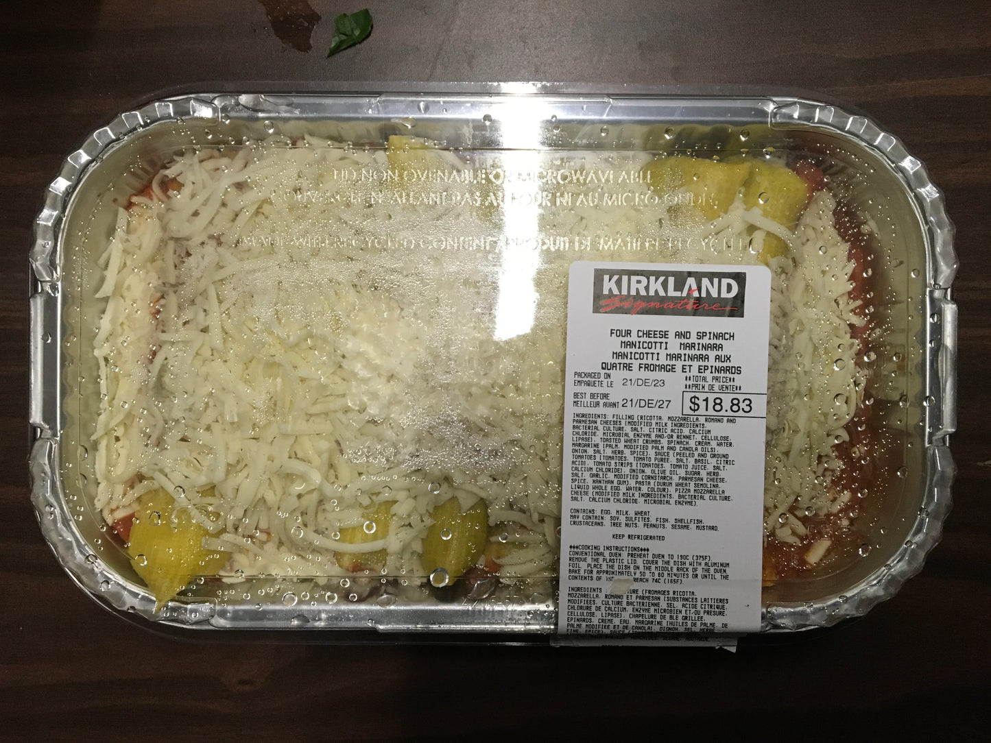 Four cheese and spinach Manicotti