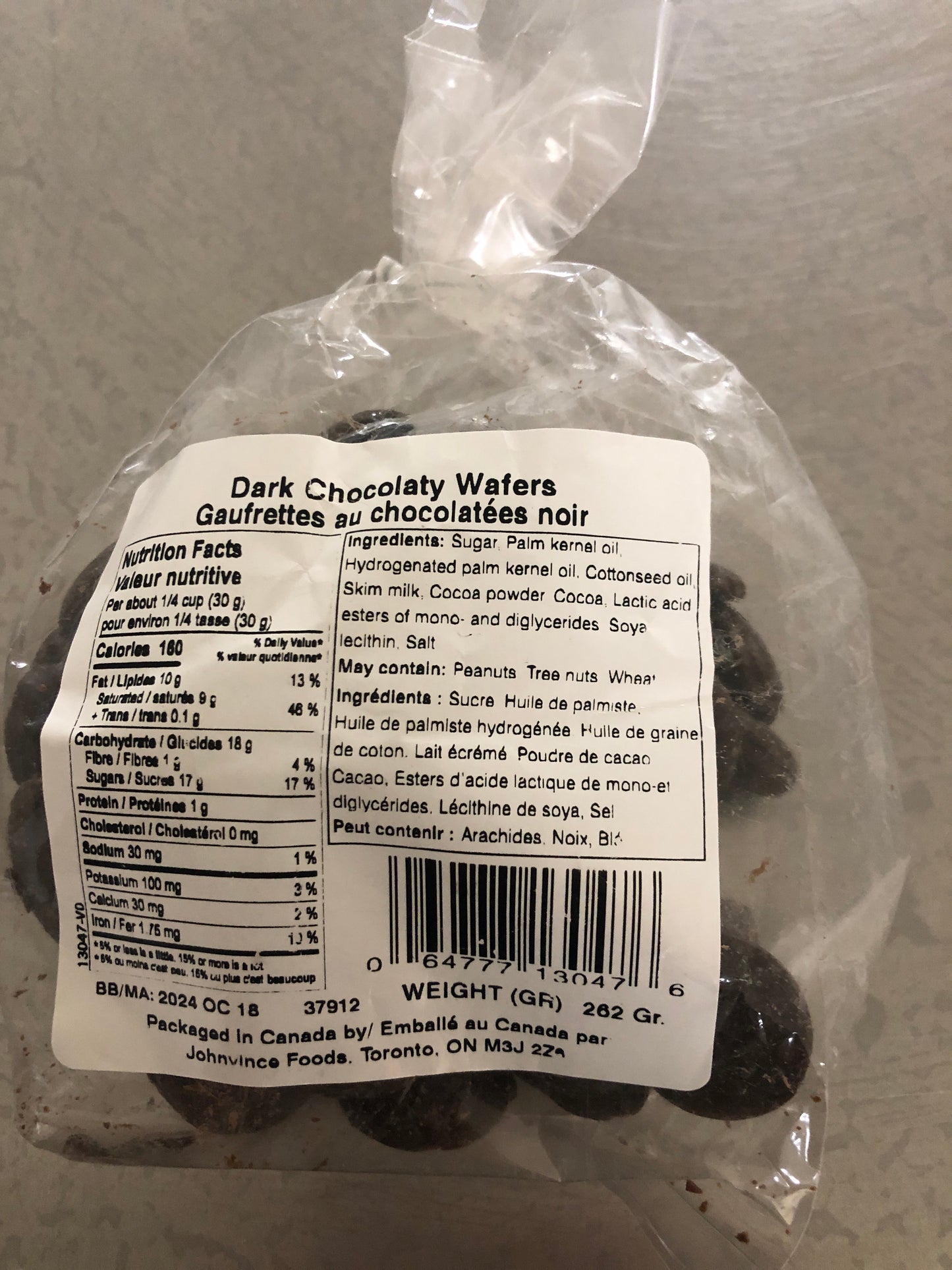 Dark chocolate wafers