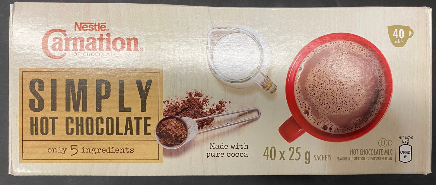 Carnation Simply Hot Chocolate - 40 x 25g packets - ONE per household