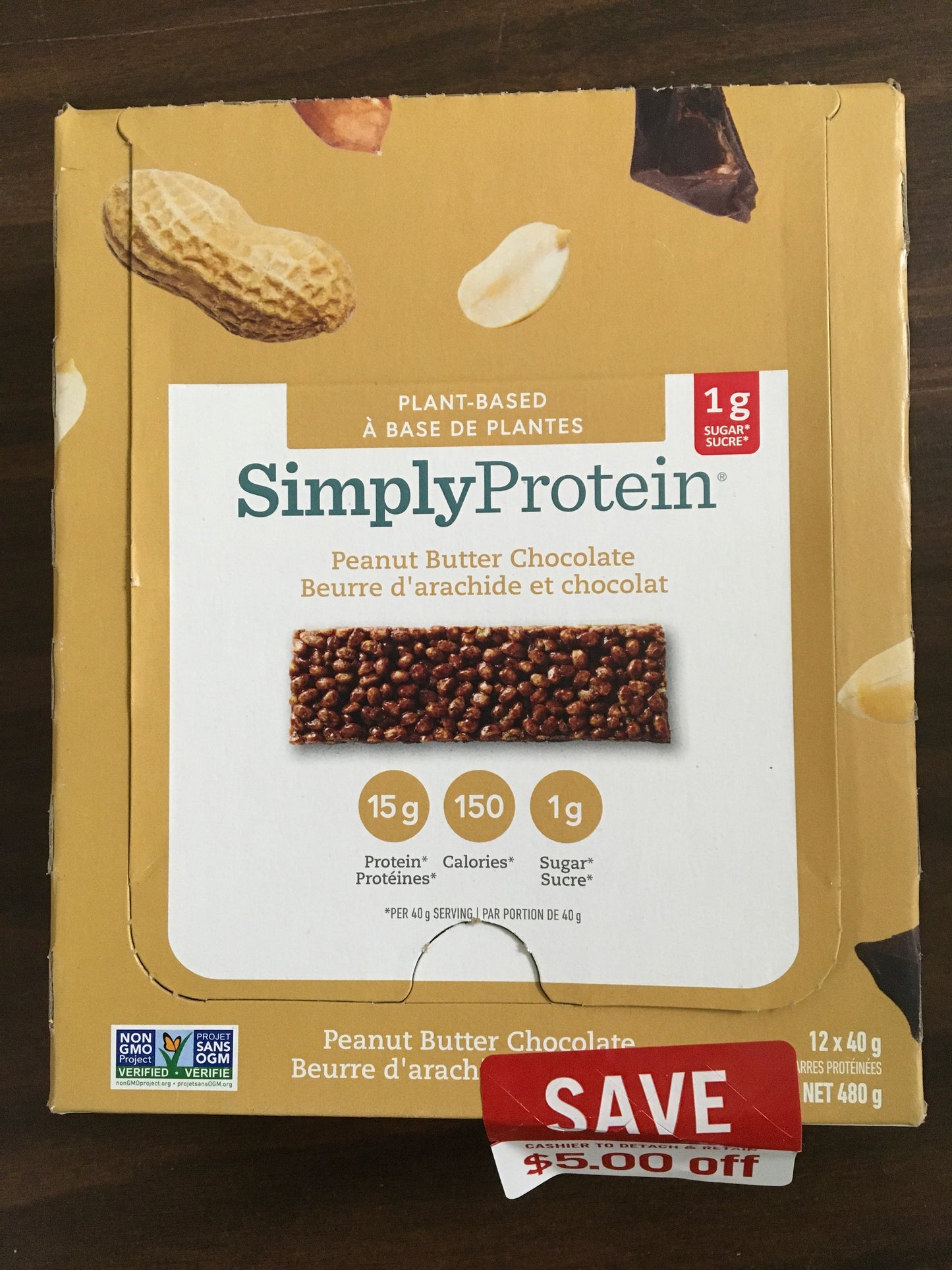 SimplyProtein Peanut Butter Chocolate Bar- one box per order of ANY snack bars we have