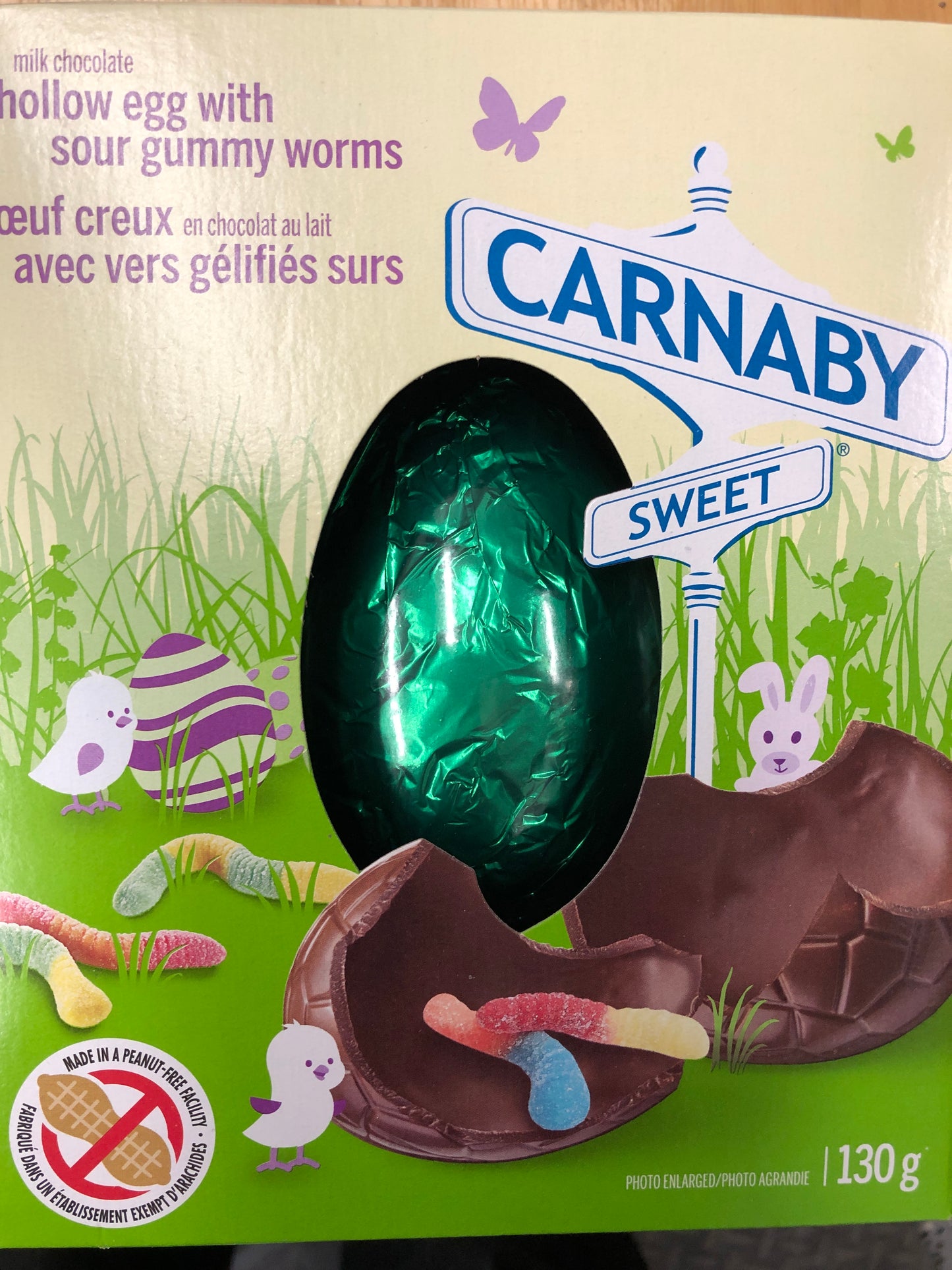 Carnaby milk chocolate hollow egg with sour gummy worms
